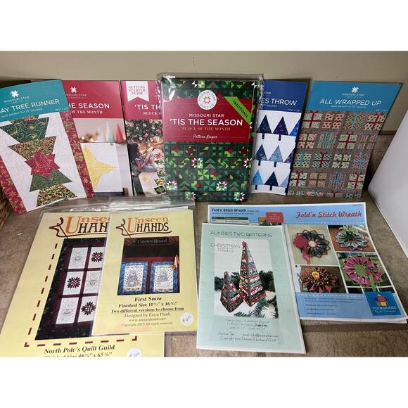 Christmas‎ Quilting Pattern Lot of 10, Trees, Missouri Star, Unseen Hand, VTG - Picture 1 of 6